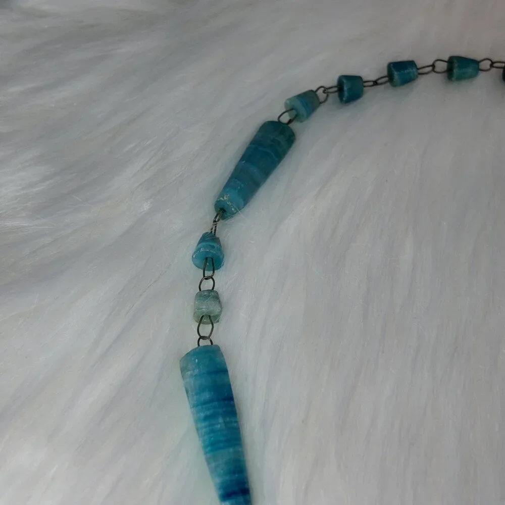 Carved AZTEC SunTurquoise Agate Stone Branded Pendant Necklace 15"L - Picture 7 of 11